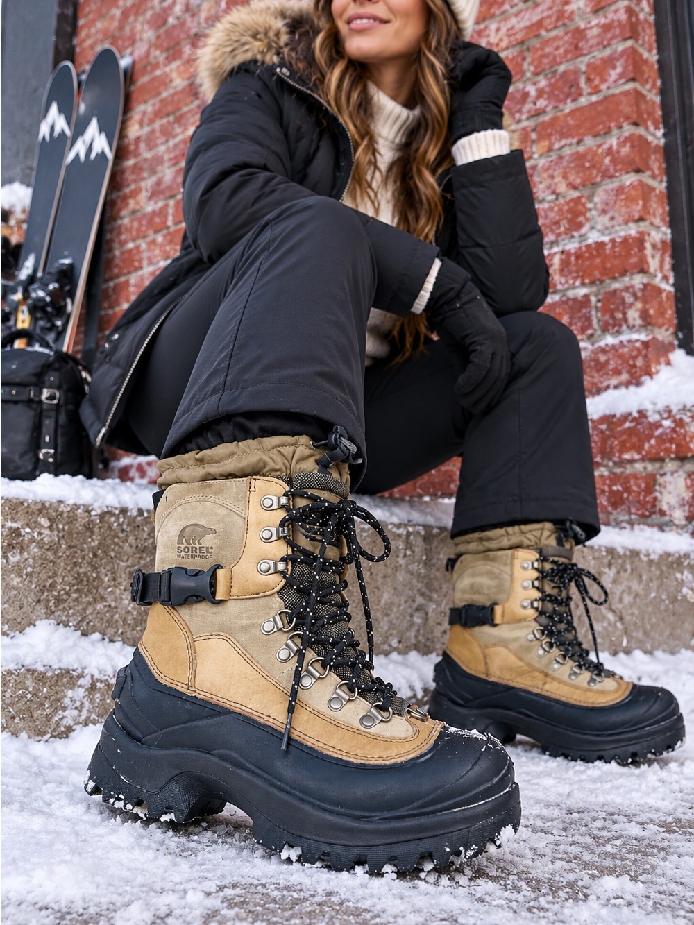 Sorel Black and Tan Waterproof Thinsulate Ski and Snow Boots